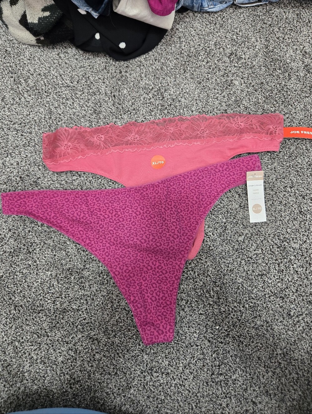 Joe Fresh Pink Lace and Magenta Leopard Thong S- 2 Pack